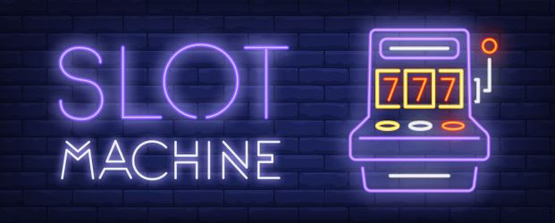 Slot Machin och spelautomat i neonlampor